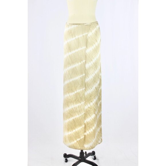 INDAH Tan Beige Tie Dye 100% Silk Satin Wrap Front Maxi Slip Skirt, Size S - Picture 2 of 14